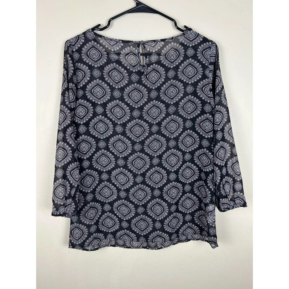 Ann Taylor Loft Paisley Sheer Black Blouse Women’s Size XS - Picture 2 of 3